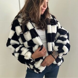 Angel Kiss Black and White Checkered Teddy Jacket